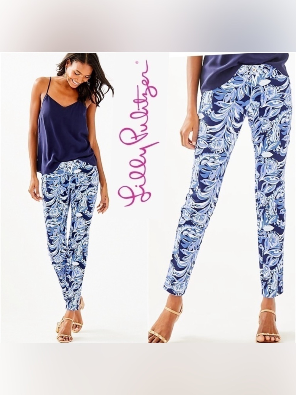 Like New Lilly Pulitzer Kelly Skinny Pants High Tide Navy You're The Zest Sz 8